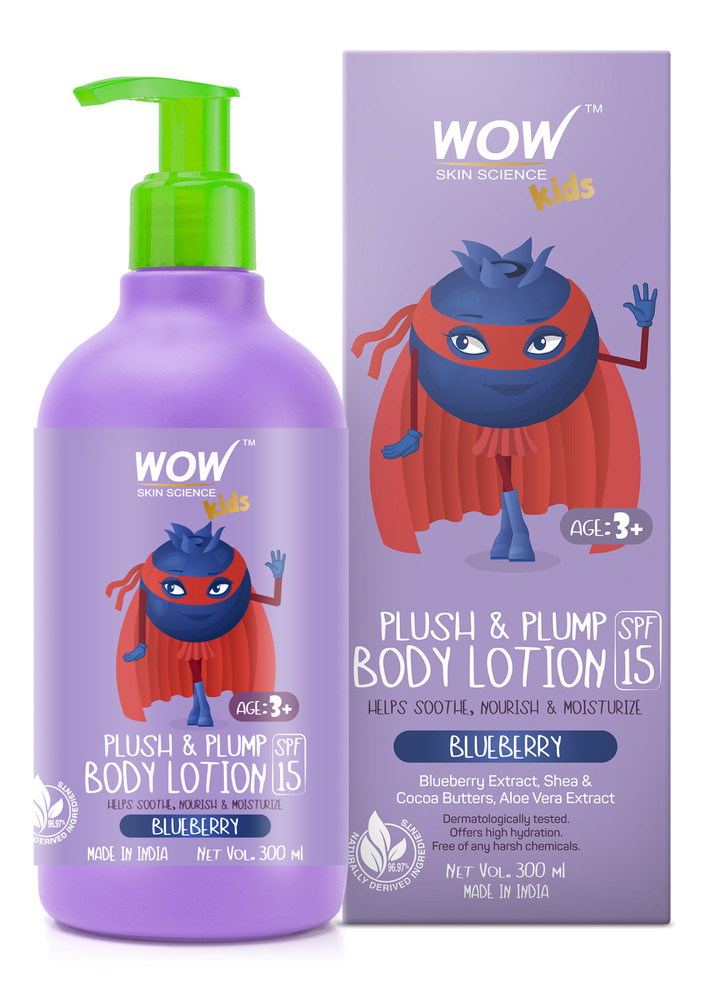 WOW Skin Science Kids Plush & Plump Body Lotion - Blueberry - SPF 15 - No Parabens, Mineral Oil, Silicones & Color - 300mL