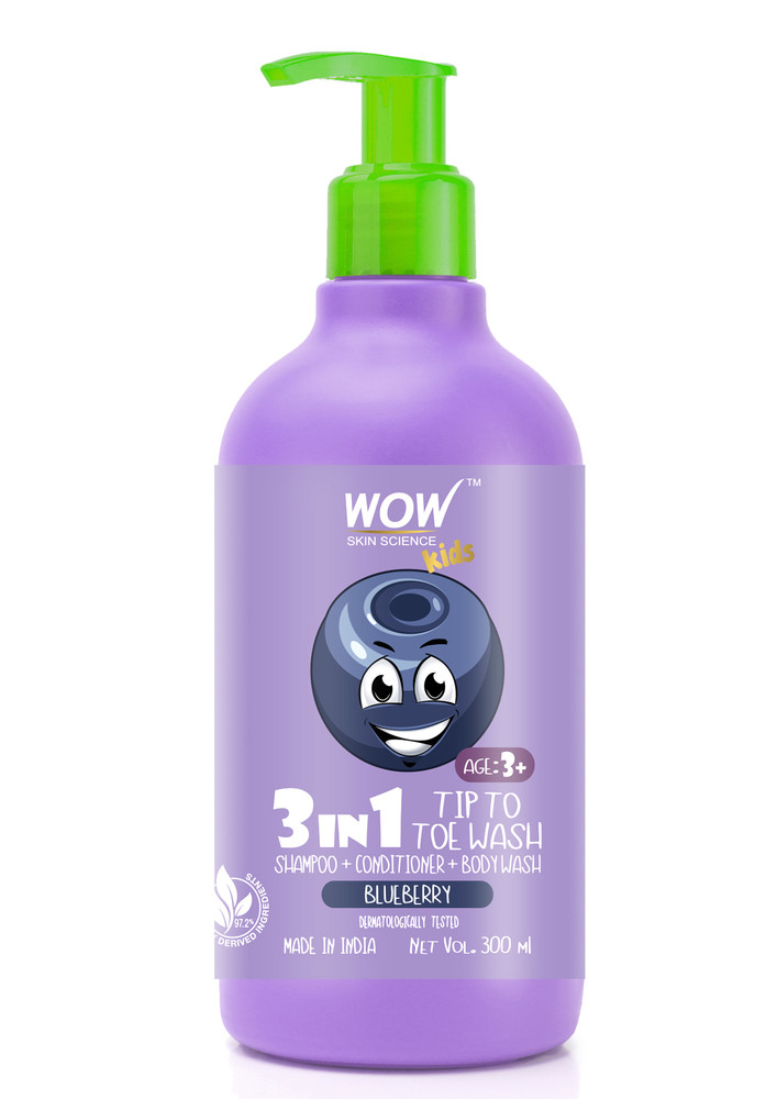 Wow Skin Science Kids 3 In 1 Tip To Toe Wash - Blueberry - 300 Ml