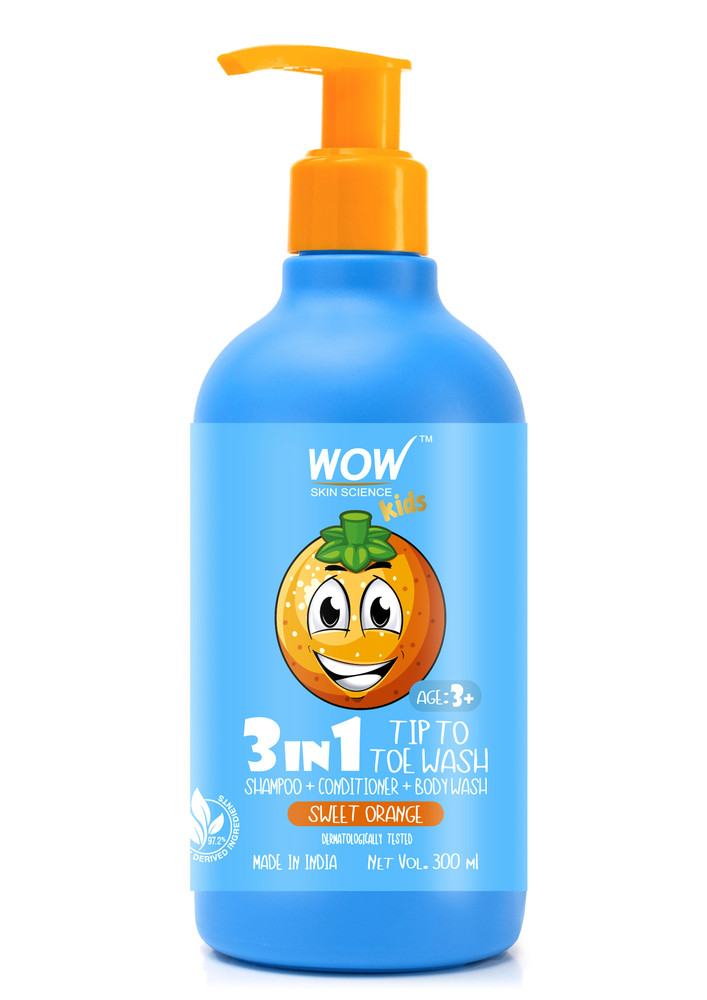 WOW Skin Science Kids 3 in 1 Tip to Toe Wash - Sweet Orange - 300 mL