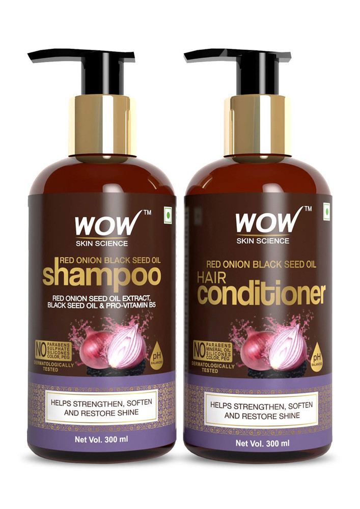 WOW Skin Science Red Onion Black Seed Oil Shampoo & Conditioner Kit with Red Onion Seed Oil Extract, Black Seed Oil & Pro-Vitamin B5 (Shampoo + Conditioner)