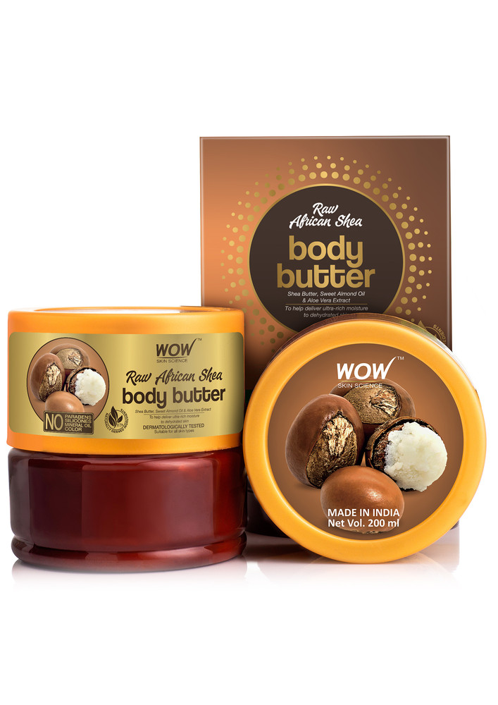 WOW Skin Science Raw African Shea Body Butter - No Parabens, Silicones, Mineral Oil & Color - 200mL