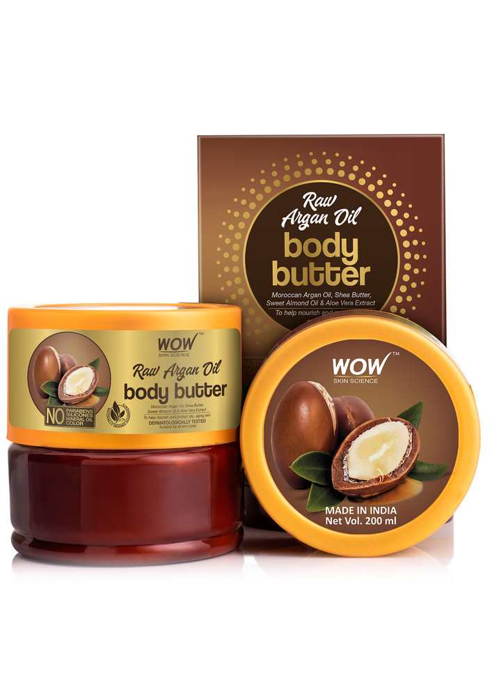 WOW Skin Science Raw Argan Oil Body Butter - No Parabens, Silicones, Mineral Oil & Color - 200mL
