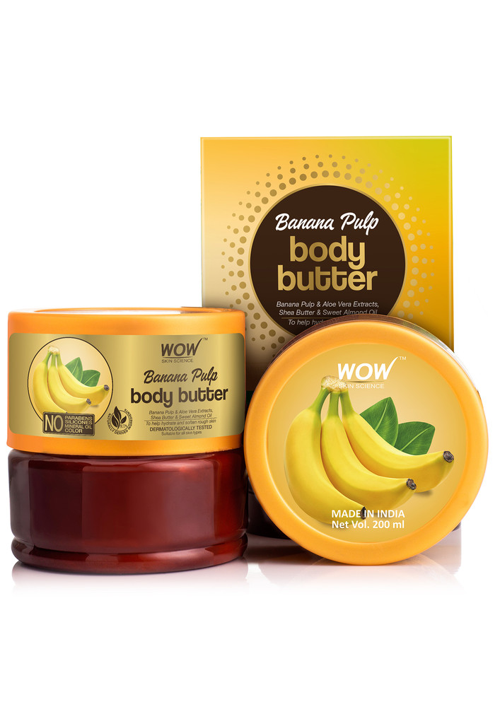 Wow Skin Science Banana Pulp Body Butter - No Parabens, Silicones, Mineral Oil & Color - 200ml