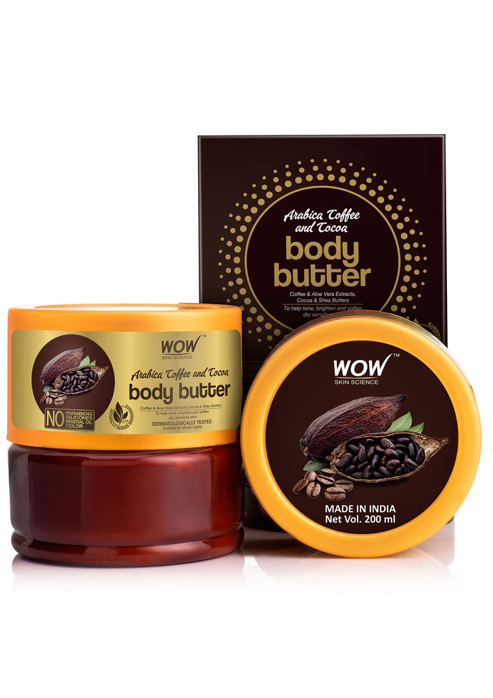 WOW Skin Science Arabica Coffee and Cocoa Body Butter - No Parabens, Silicones, Mineral Oil & Color - 200mL