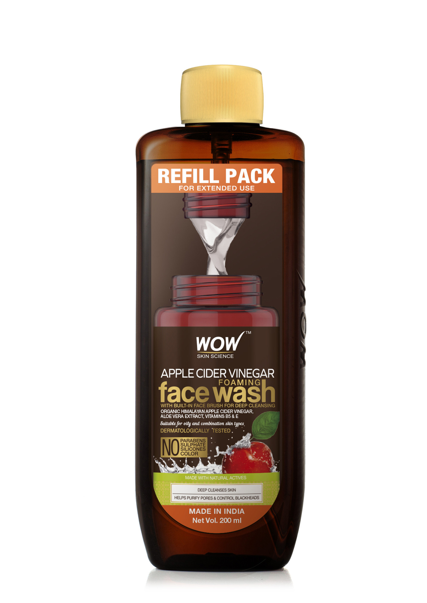 WOW Skin Science Apple Cider Vinegar Foaming Face Wash Refill Pack - 200mL