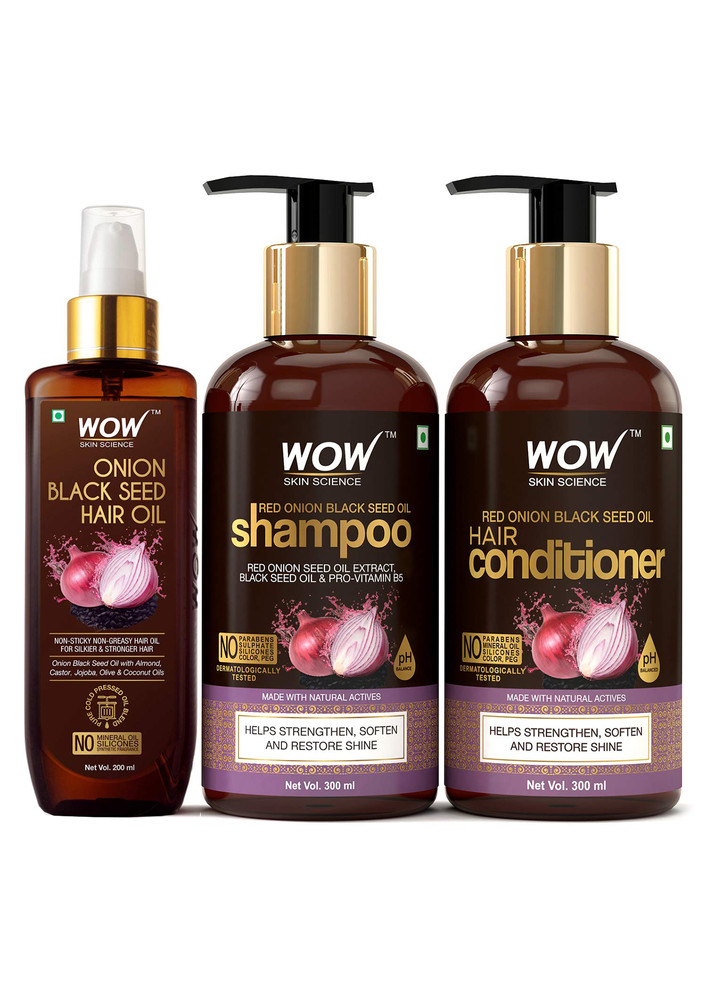 Wow Skin Science Onion Black Seed Oil Ultimate Hair Care Kit (shampoo + Hair Conditioner + Hair Oil)