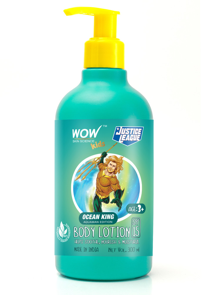WOW Skin Science Kids Body Lotion - SPF 15 - Ocean King Aquaman Edition - No Parabens, Color, Mineral Oil, Silicones & PEG - 300mL