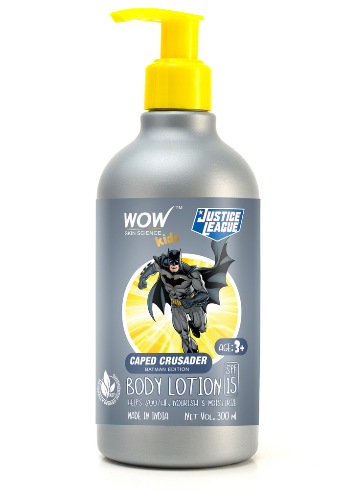 WOW Skin Science Kids Body Lotion - SPF 15 - Caped Crusader Batman Edition - No Parabens, Color, Mineral Oil, Silicones & PEG - 300mL