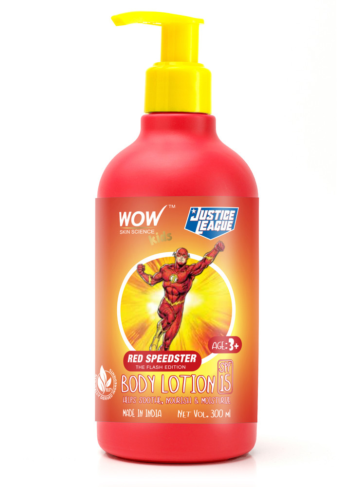 WOW Skin Science Kids Body Lotion - SPF 15 - Red Speedster Flash Edition - No Parabens, Color, Mineral Oil, Silicones & PEG - 300mL