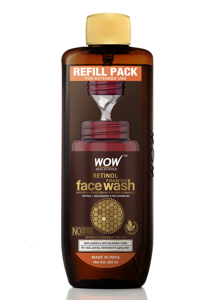 Wow Skin Science Retinol Foaming Face Wash For Fine Lines, Age Spots & Blemishes - Refill Pack For Extended Use - 200ml