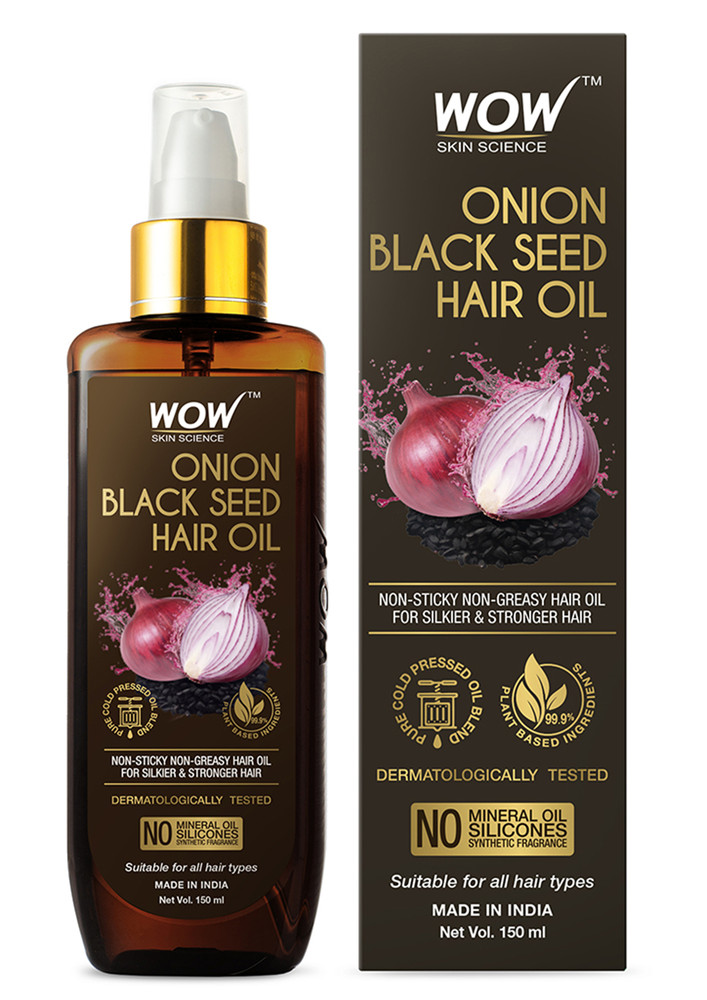 Wow Skin Science Onion Hair Oil With Black Seed Oil Extracts - Controls Hair Fall - No Mineral Oil, Silicones & Synthetic Fragrance - 150 Ml