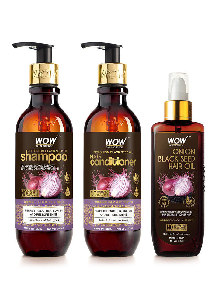 Wow Skin Science Onion Oil Ultimate Hair Care Kit (shampoo + Hair Conditioner + Hair Oil), 650 Ml