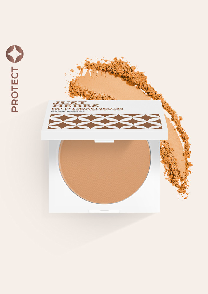 Just Herbs Compact Powder Mattifying & Hydrating With SPF 15 + For Dry & Oily Skin Talc & Fragrance Free- Ivory - 9gm