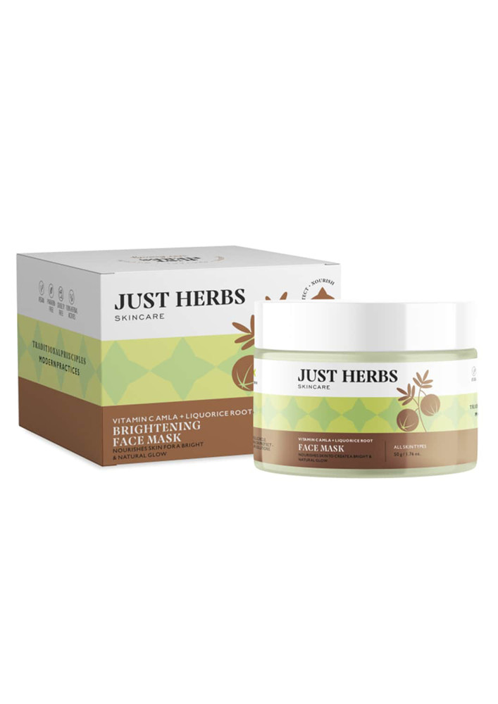Just Herbs Vitamin C  Face Clay Mask, Pack With Amla & Liquorice Root For De-tan,   Brightening  & Glowing Skin(50 G)