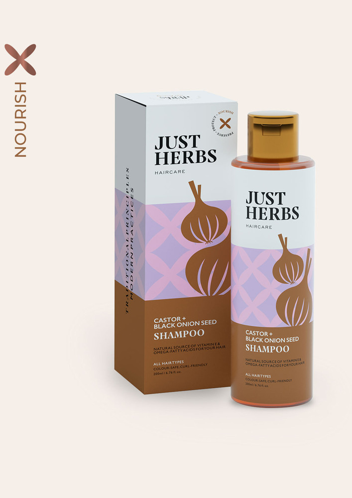 Just Herbs Anti-hairfall Castor & Black Onion Seed Shampoo For Men & Women- Paraben & Silicone Free, 200ml