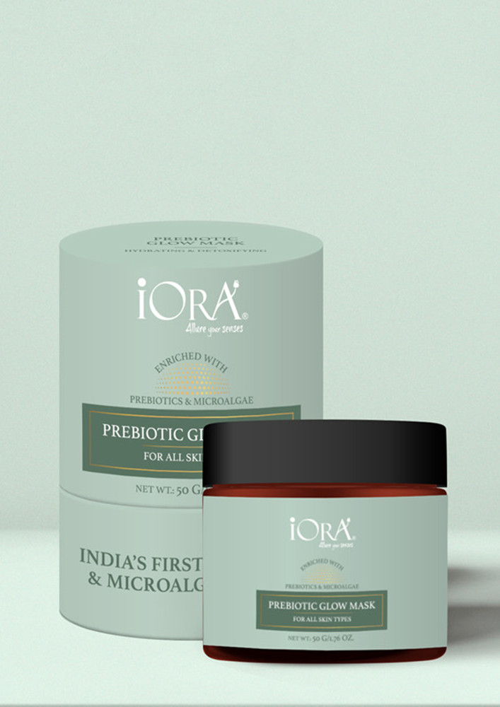 IORA Prebiotic Glow Mask, for Glowing & Radiant Skin | enriched with Licorice, Aloe Vera & Essential Oils, for Fairness, Tan-Removal & Skin Brightening | For All Skin Type - 50gm