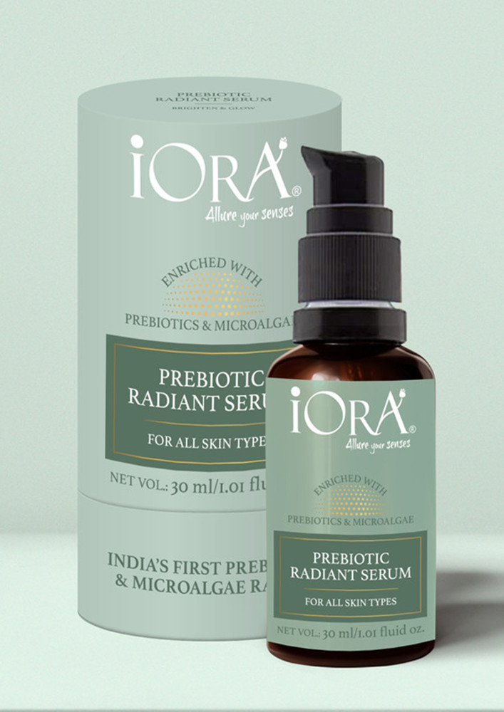 Iora Prebiotic Day & Night Radiant Serum With Vitamin C & Glycerin For Face Pigmentation | Enriched With Hyaluronic Acid, Almond Oil & Tea Tree Oil | For Glowing & Blemish-free Skin | For Men & Women - 30ml