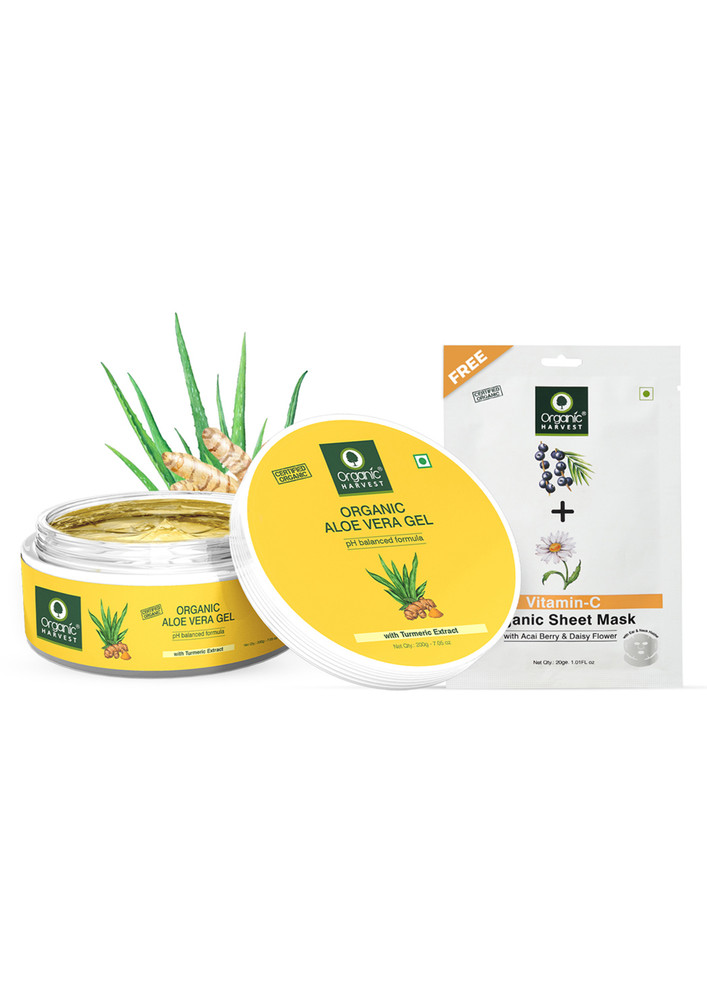 Organic Harvest Aloe Vera Gel Enriched With 100% Pure Aloe Vera Leaf Extracts & Turmeric, For Skin And Hair, Paraben Free - 200gm