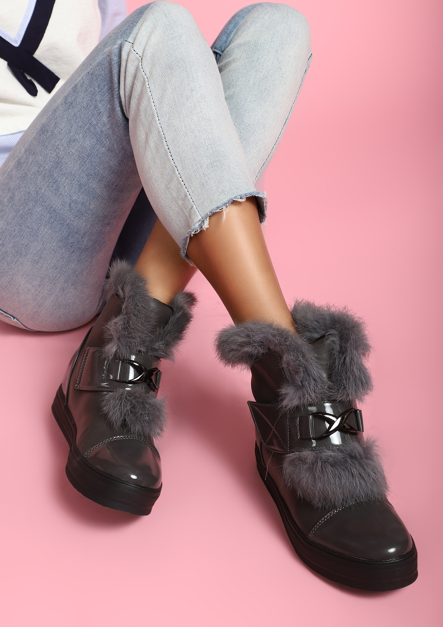 FUR EAST MOVEMENT GREY ANKLE BOOTS