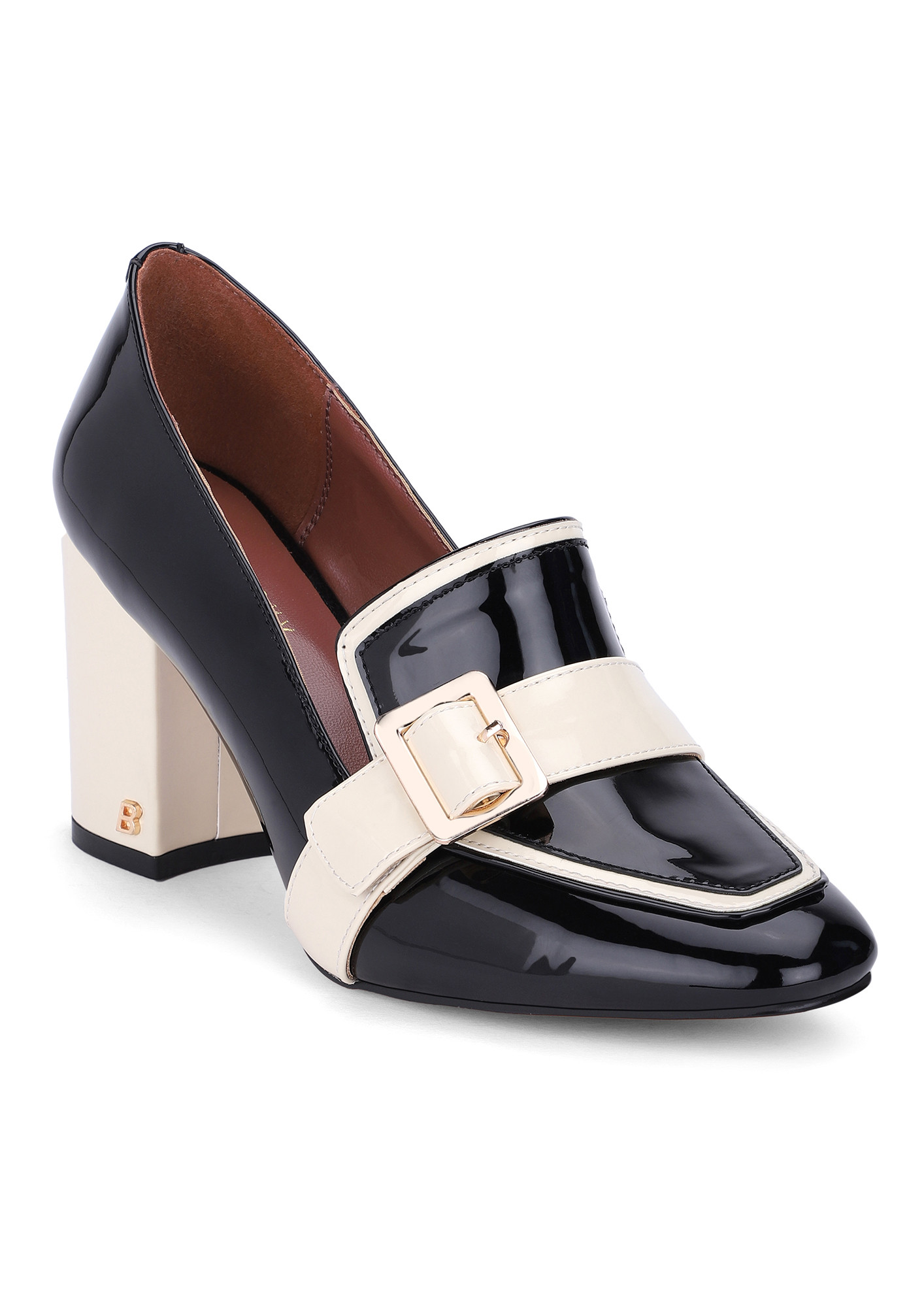 THE BOSS LADY BLACK BEIGE HEELED LOAFERS