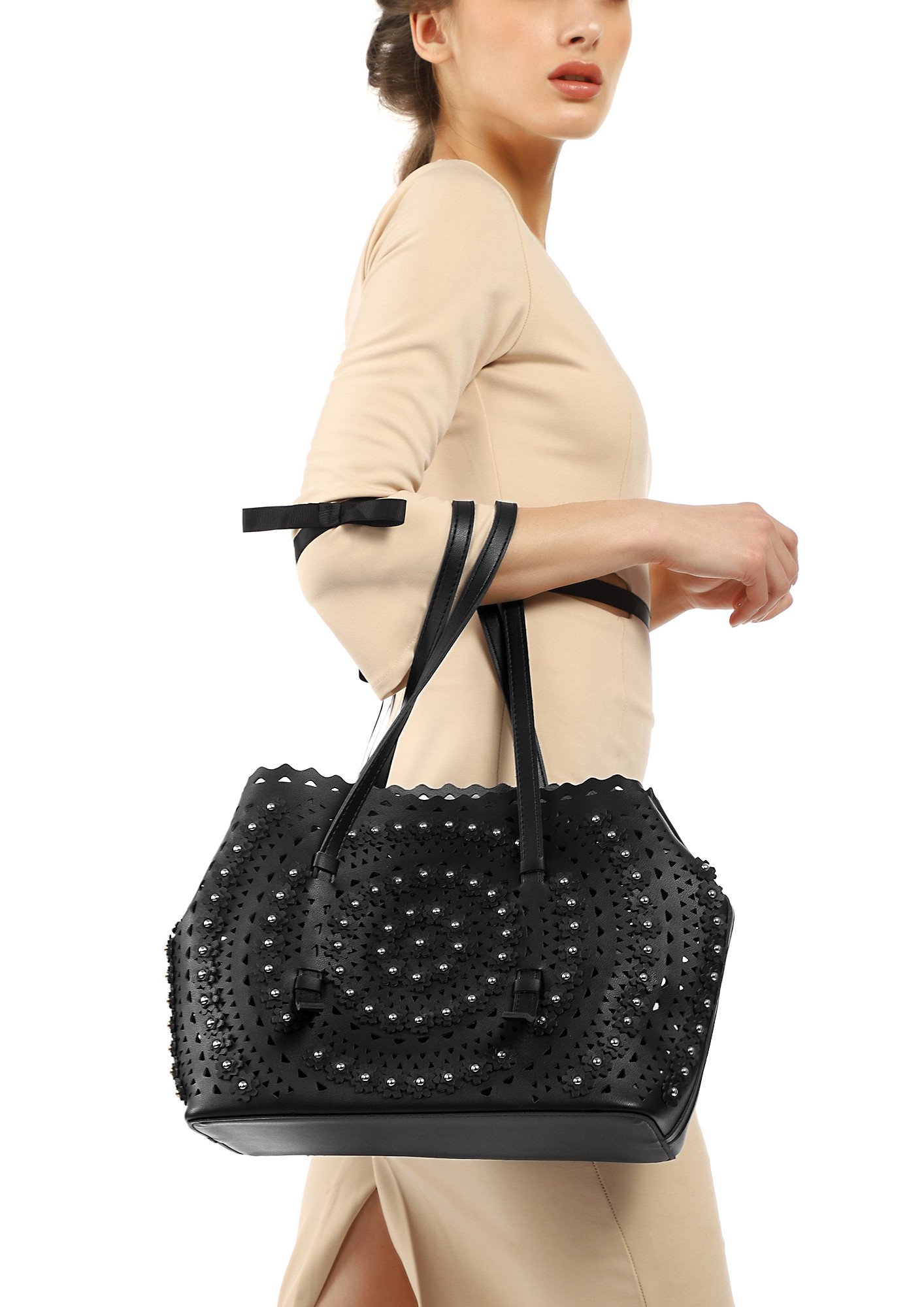 ADORNED WITH PERFECTION BLACK TOTE BAG