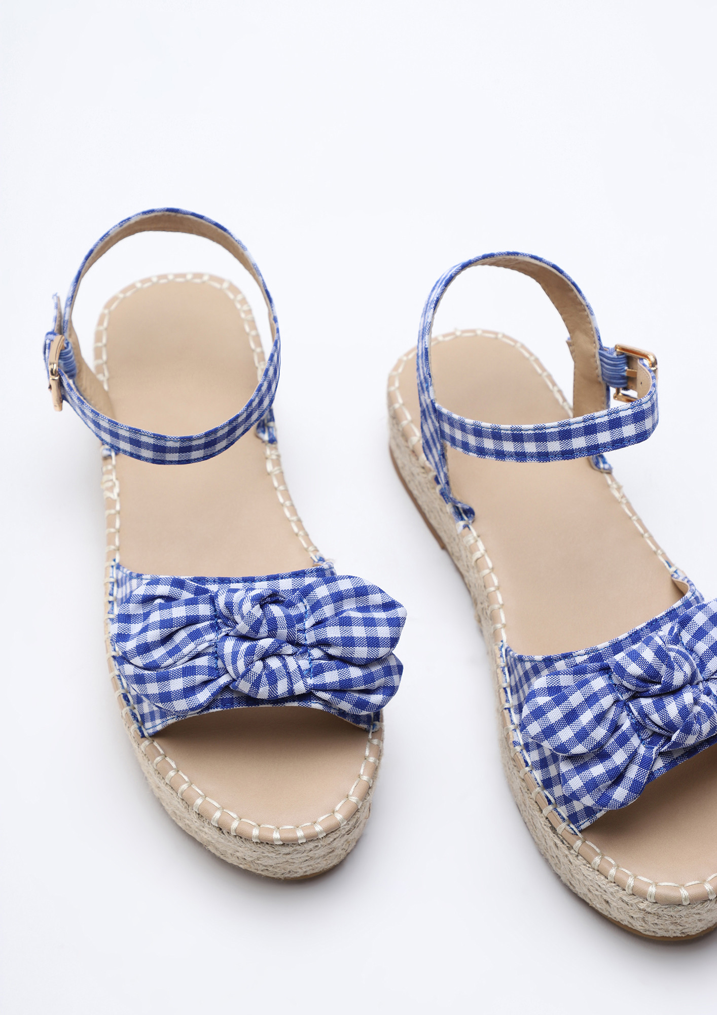 Knotty With Checks Blue Chunky Heeled Sandals