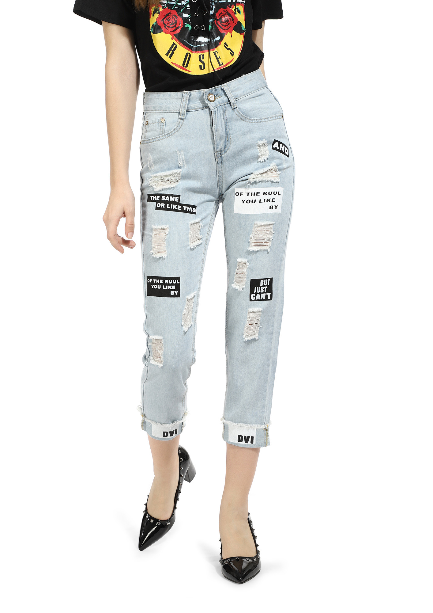 WORD UP LADIES LIGHT BLUE CROPPED JEANS