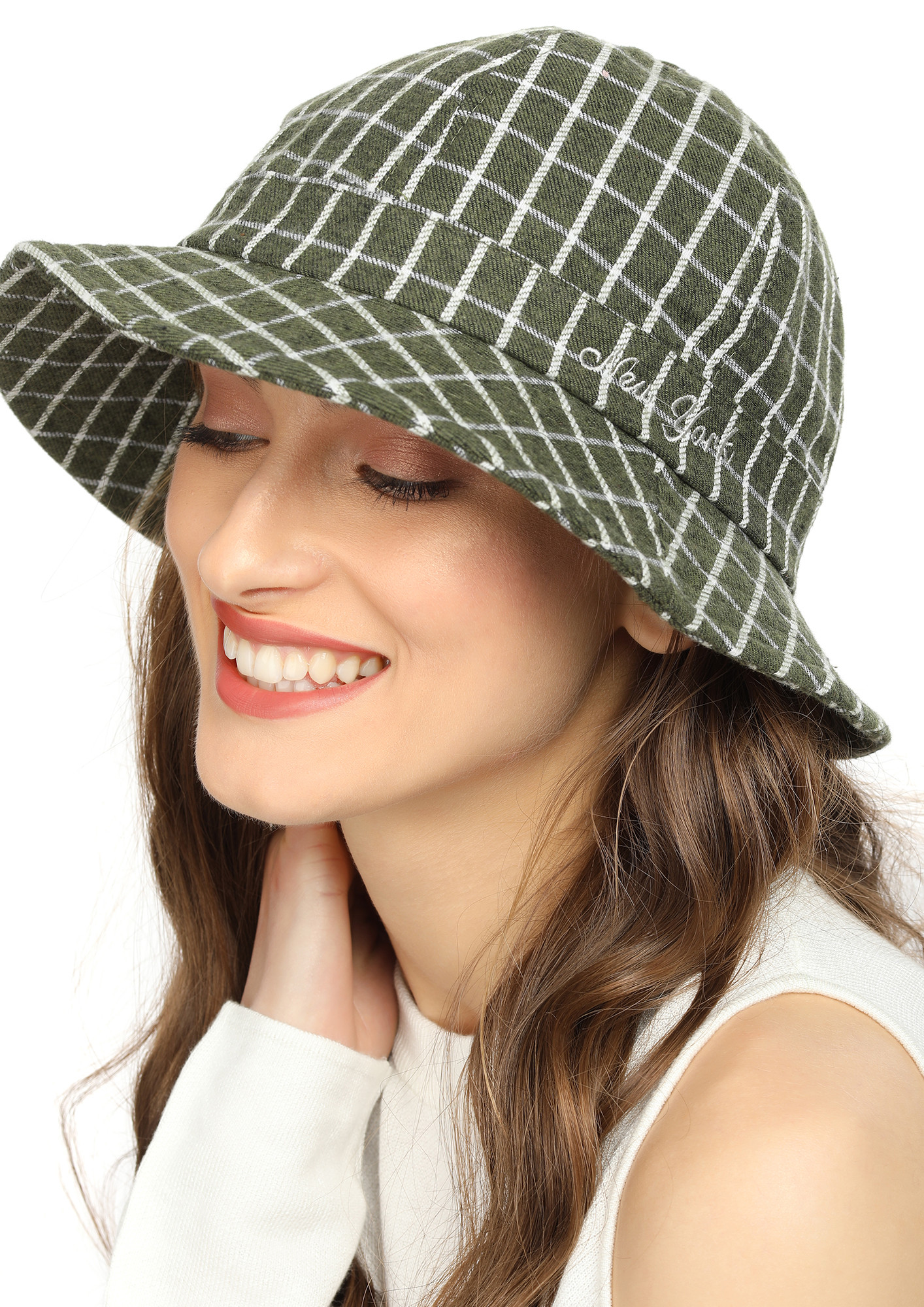 HIPPIE AND CHECKY GREEN CLOCHE HAT