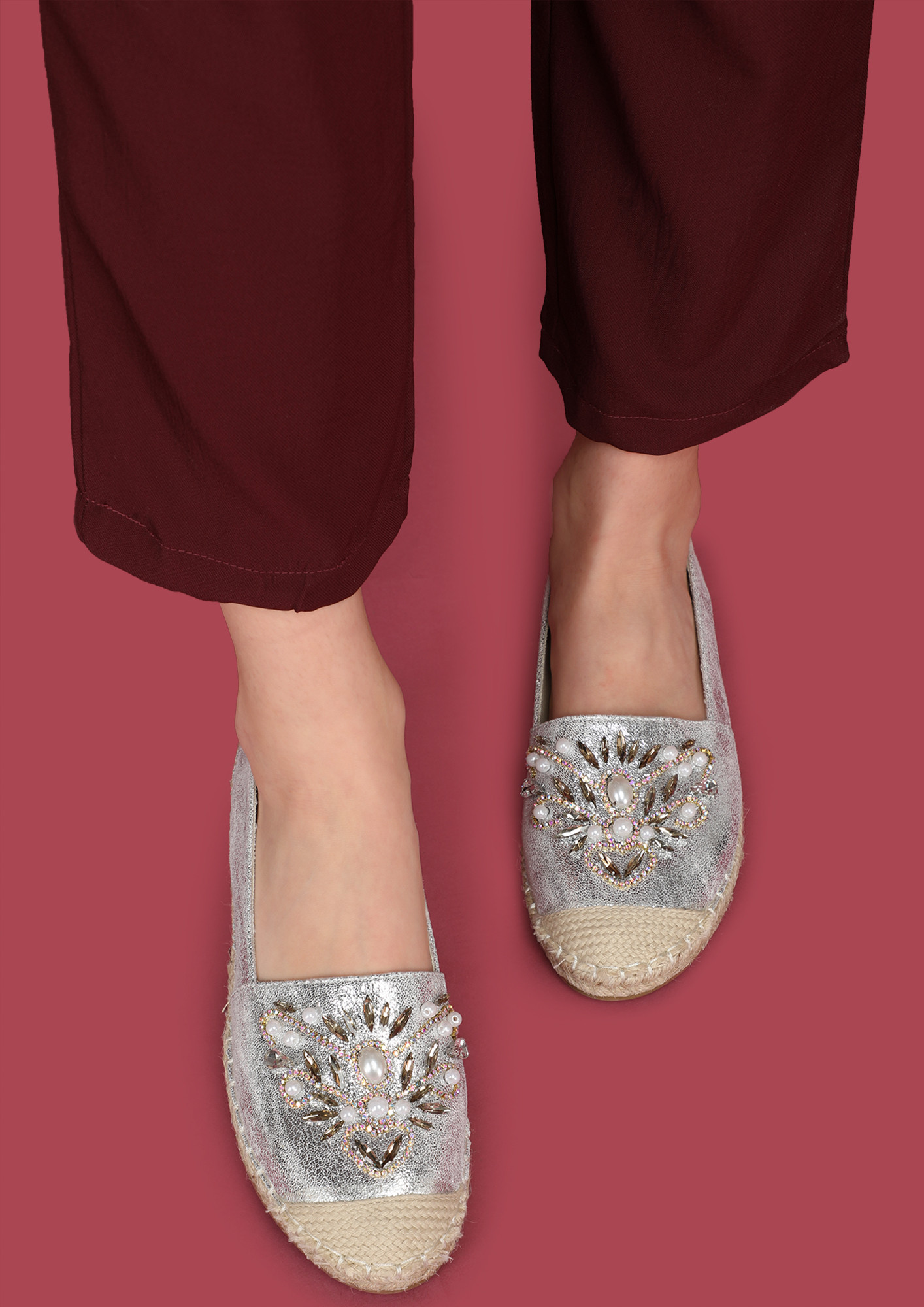 BEJEWELLED HAPPY FEET SILVER SLIP ON SHOES