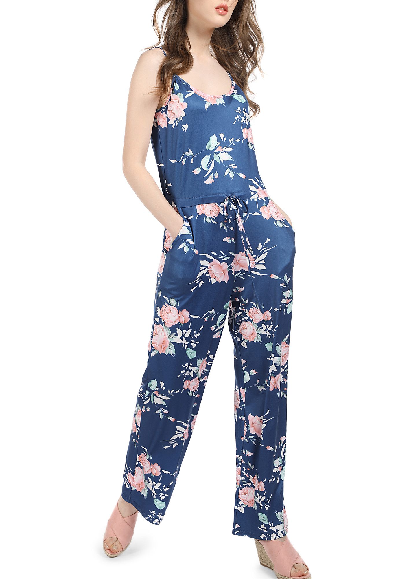 ARE YOU FLORAL RIGHT NOW BLUE JUMPSUIT