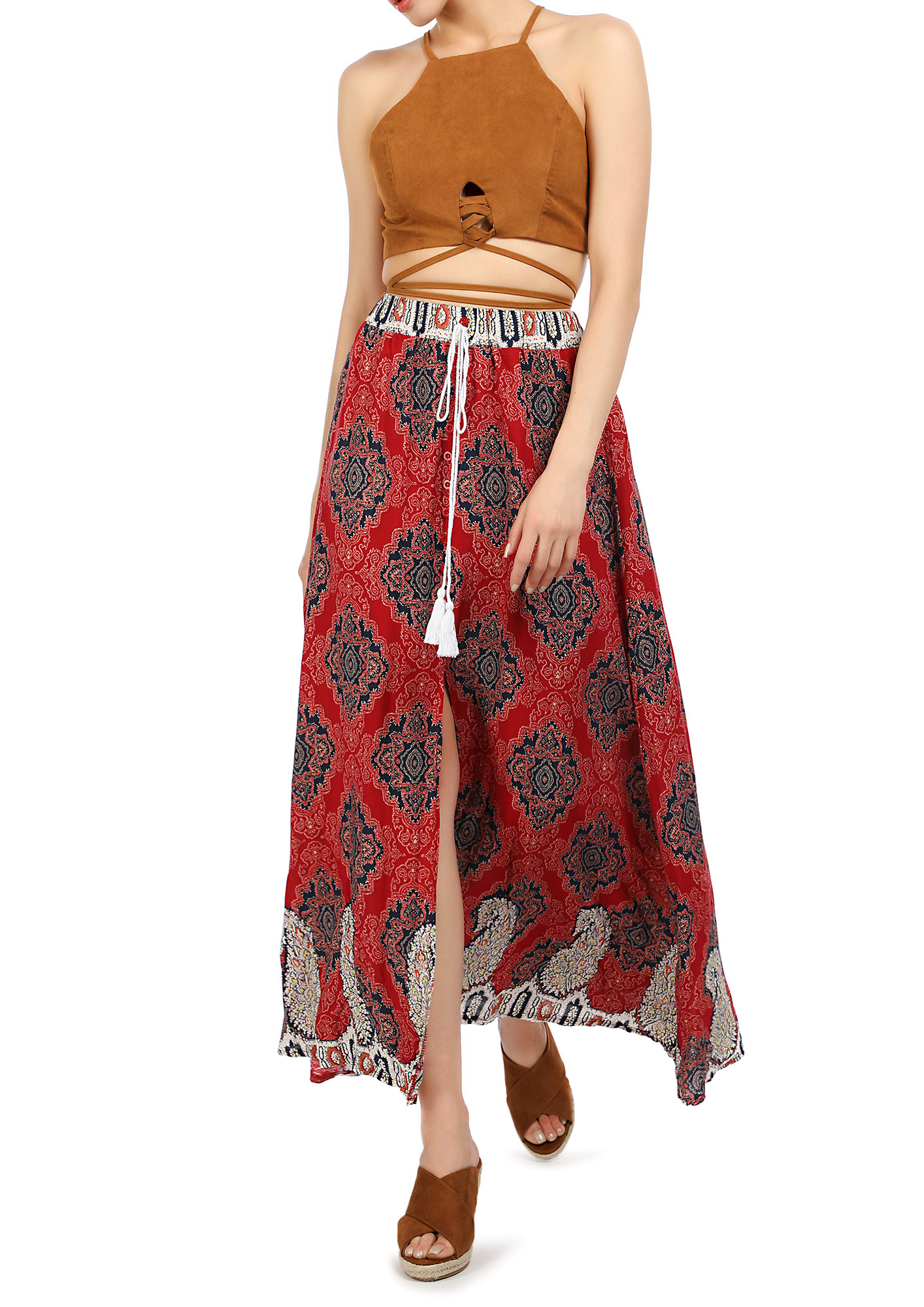 CATCH THE COOL BREEZE RED MAXI SKIRT