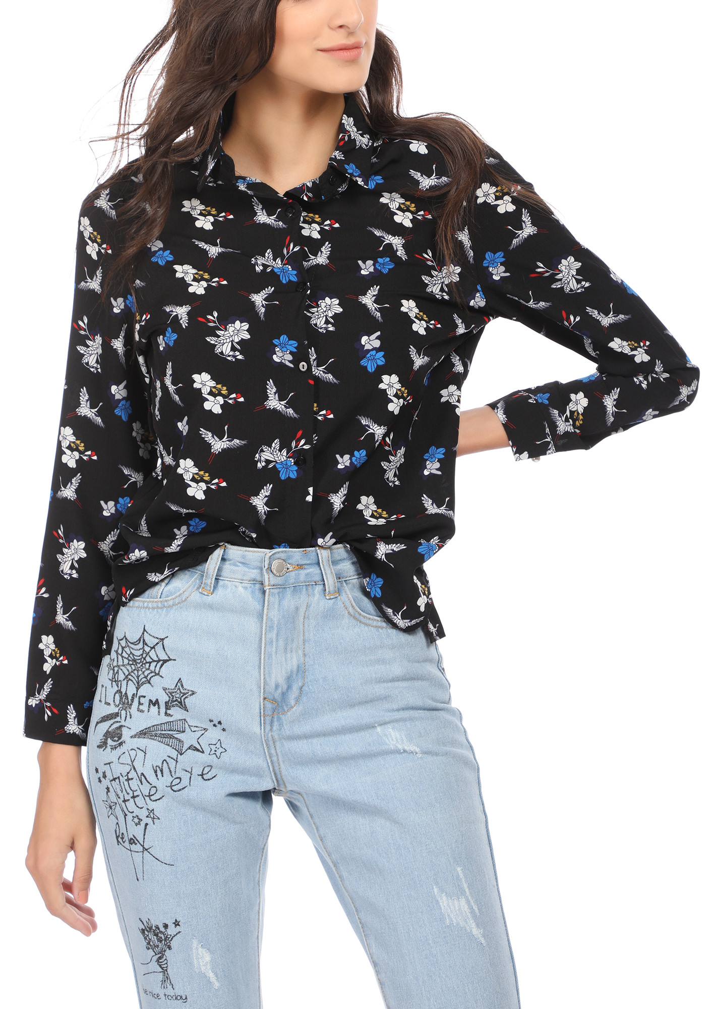 YOUR SWEETEST GO-TO FLORAL BLACK SHIRT