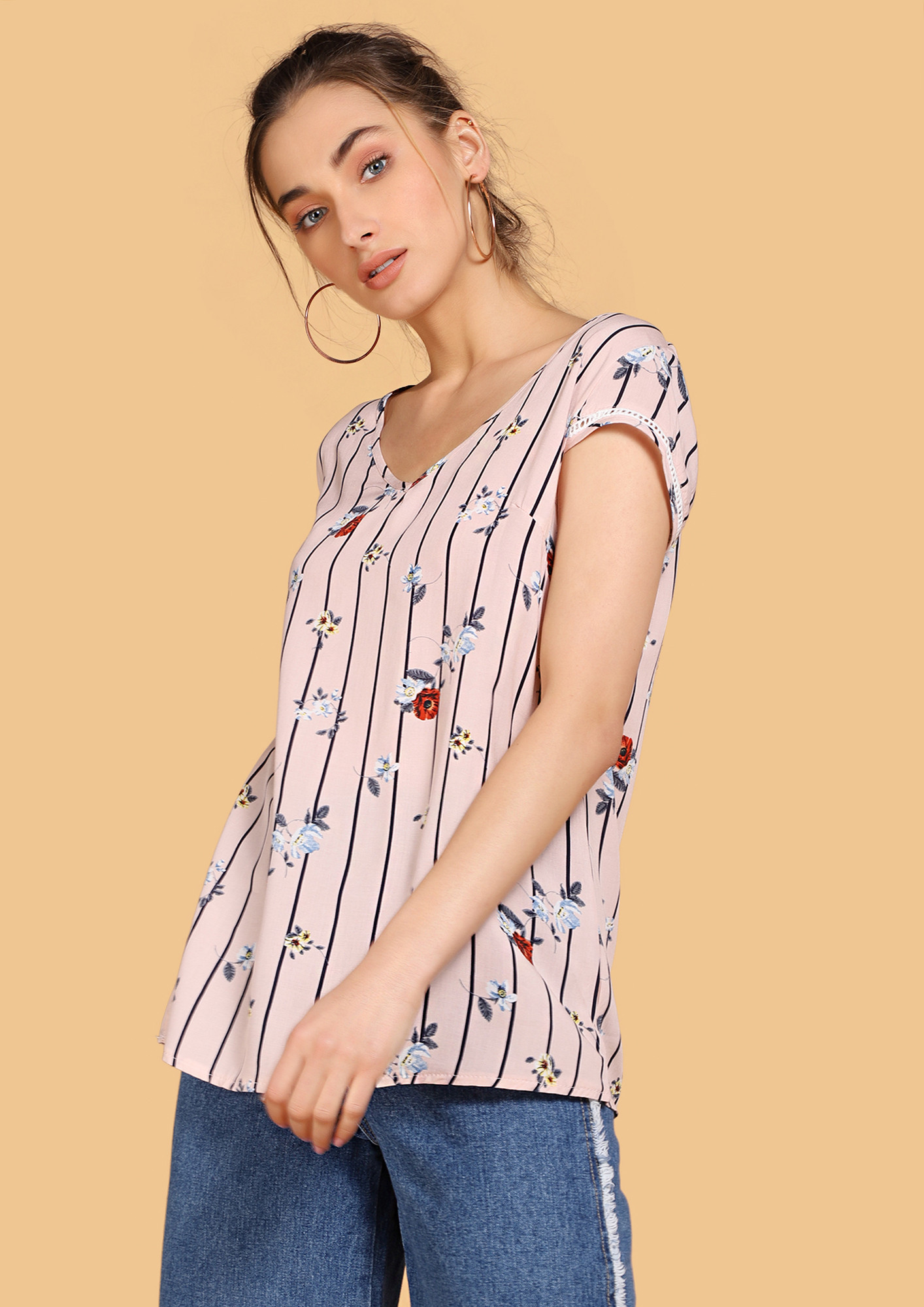 FLOWERS TRAPPED IN STRIPES PINK TOP