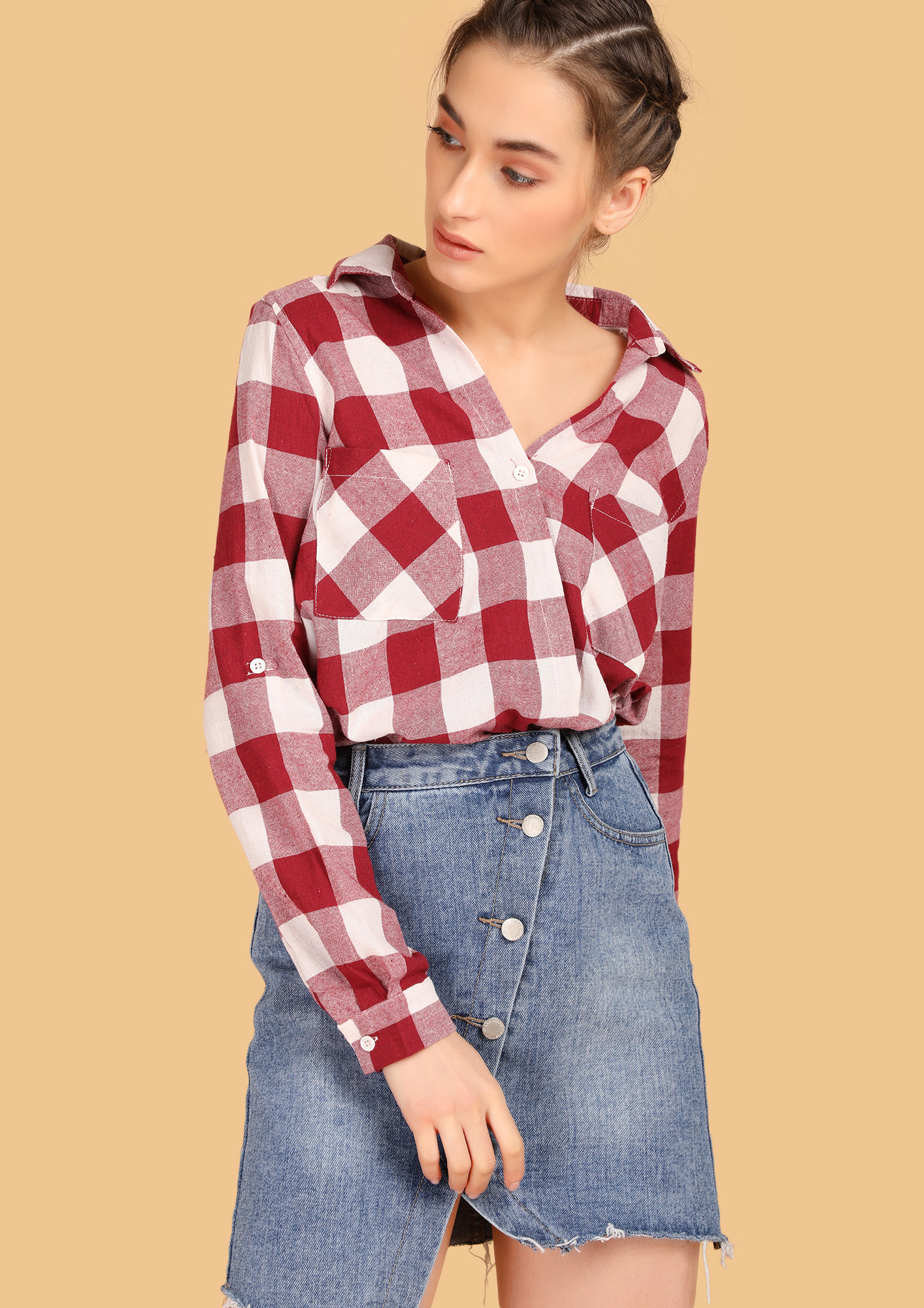 Buy CHECK ME OUTSIDE RED BOYFRIEND SHIRT for Women Online in India