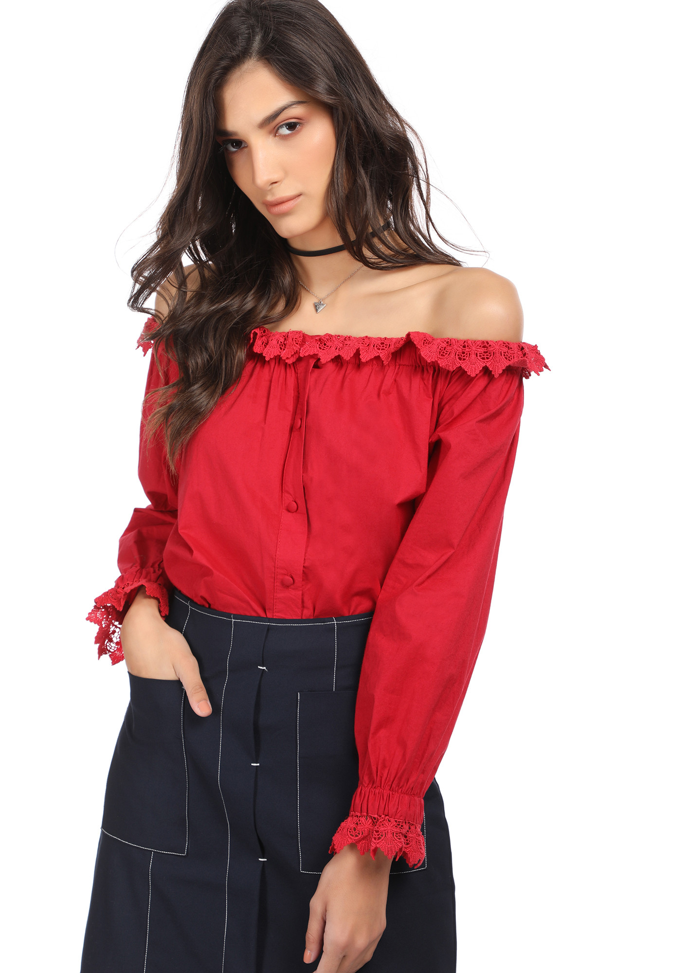 LIL MISS SEXY RED OFF-SHOULDER TOP