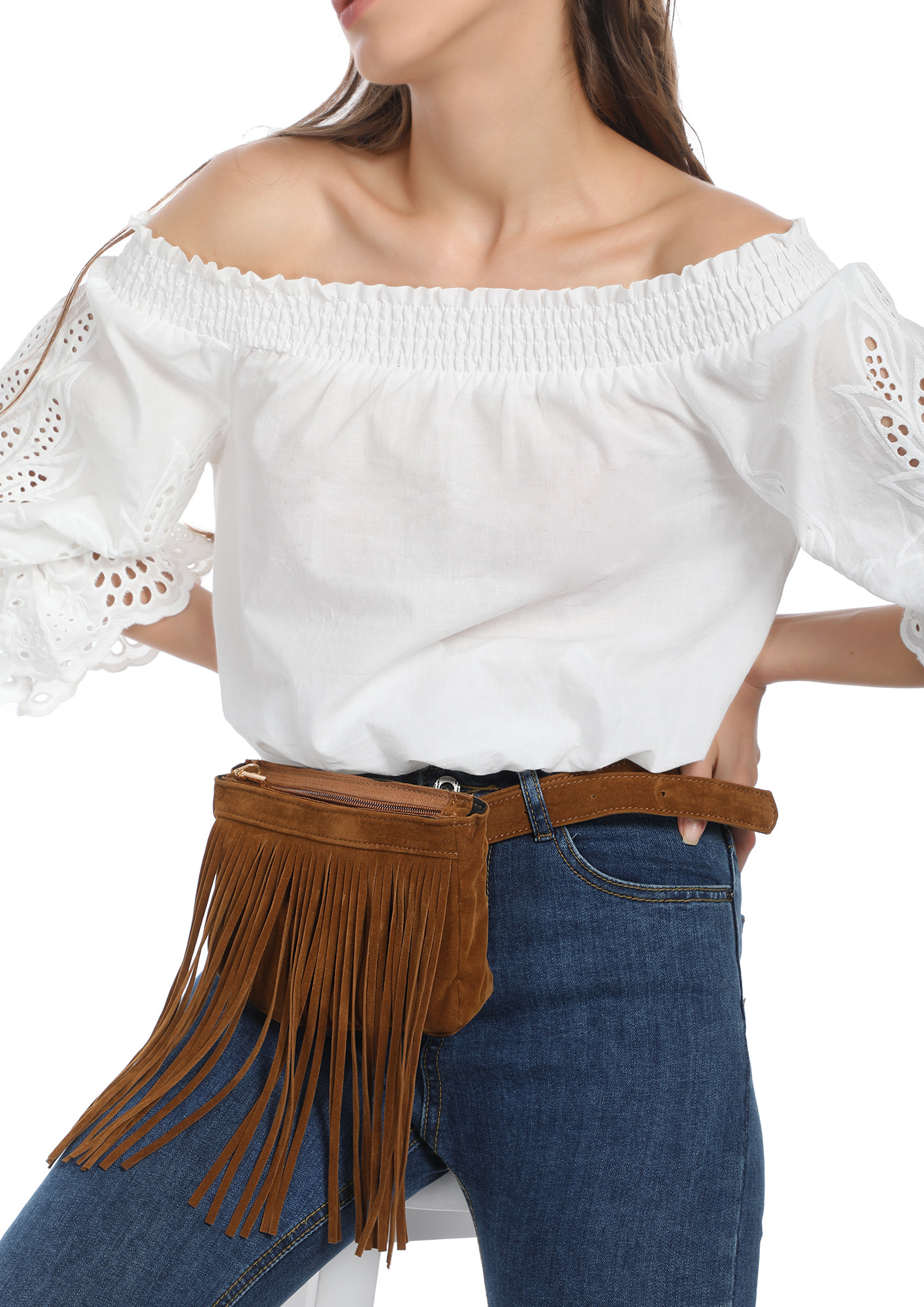 ALL FRINGED FOR YOU BROWN WAIST PURSE