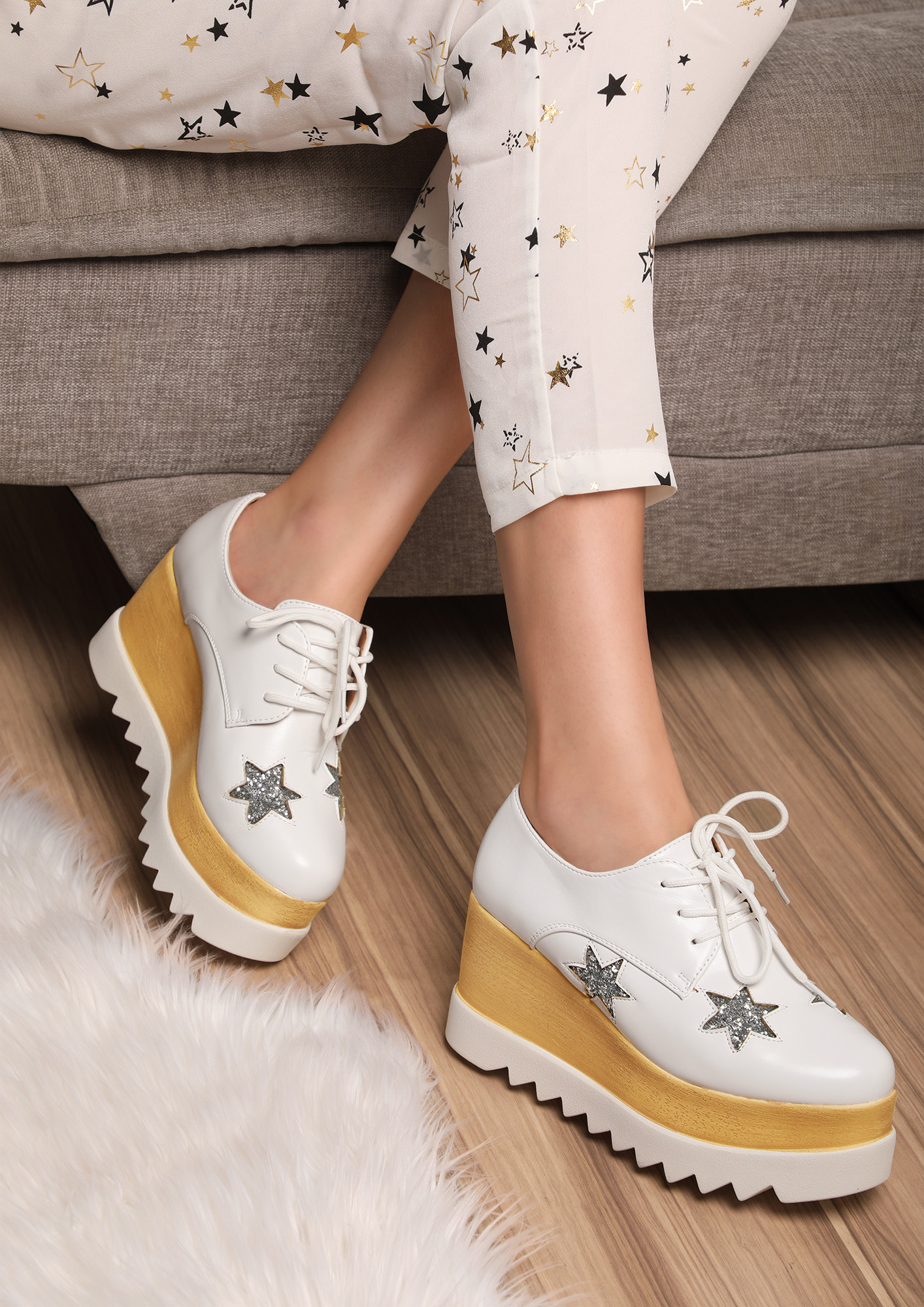 STARS TO REMEMBER WHITE HEELED SHOES