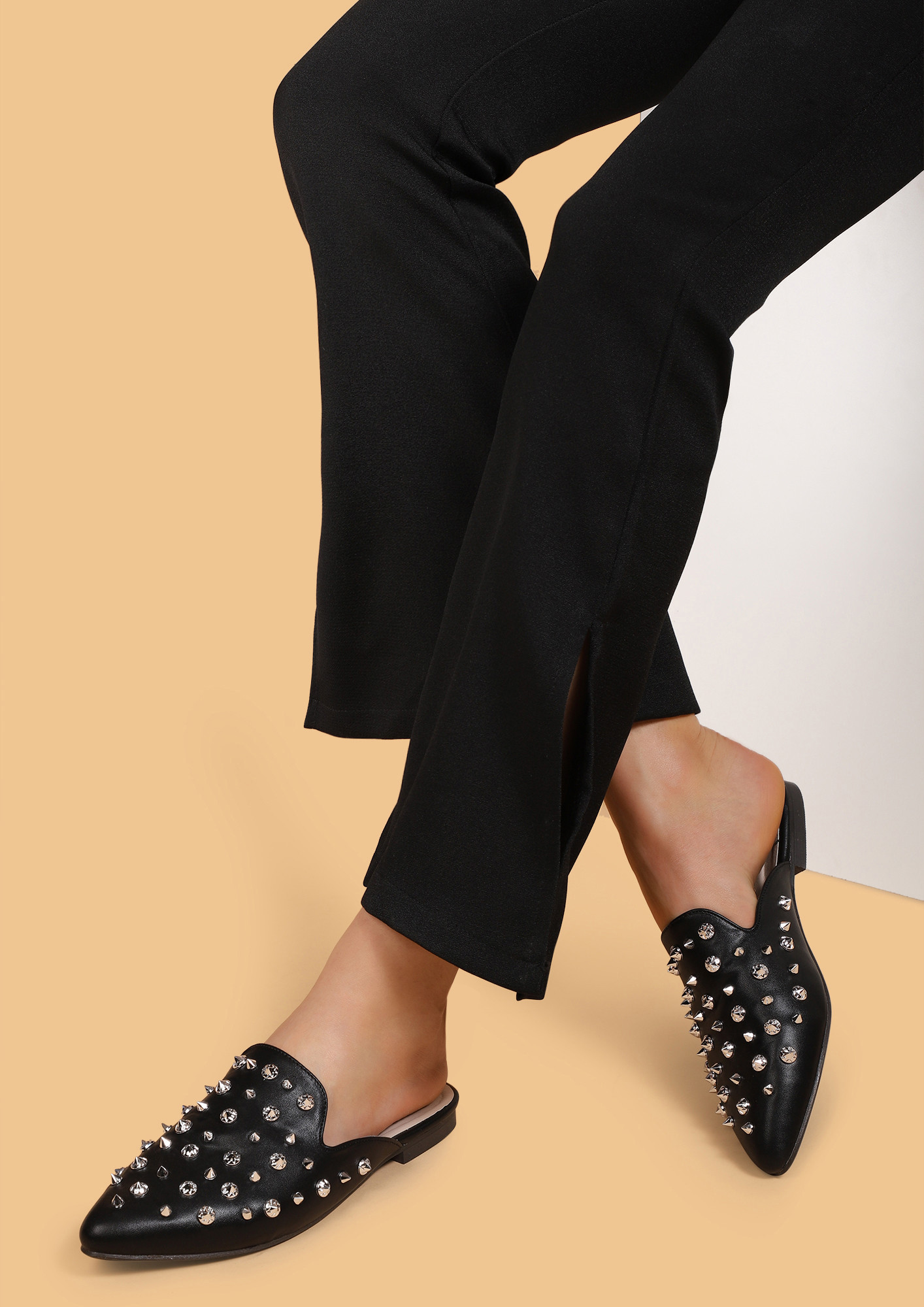 OH-SO-SPIKEY STUDS BLACK FLAT SHOES
