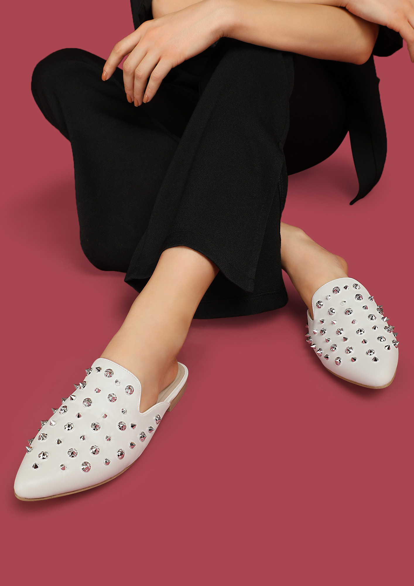 OH-SO-SPIKEY STUDS WHITE FLAT SHOES