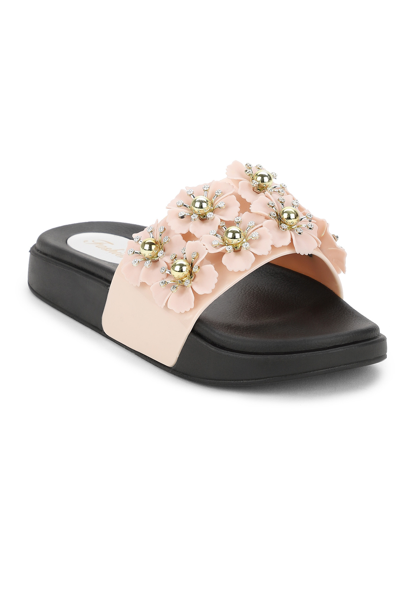 NOT YOUR BASIC STUDS PINK SLIDERS