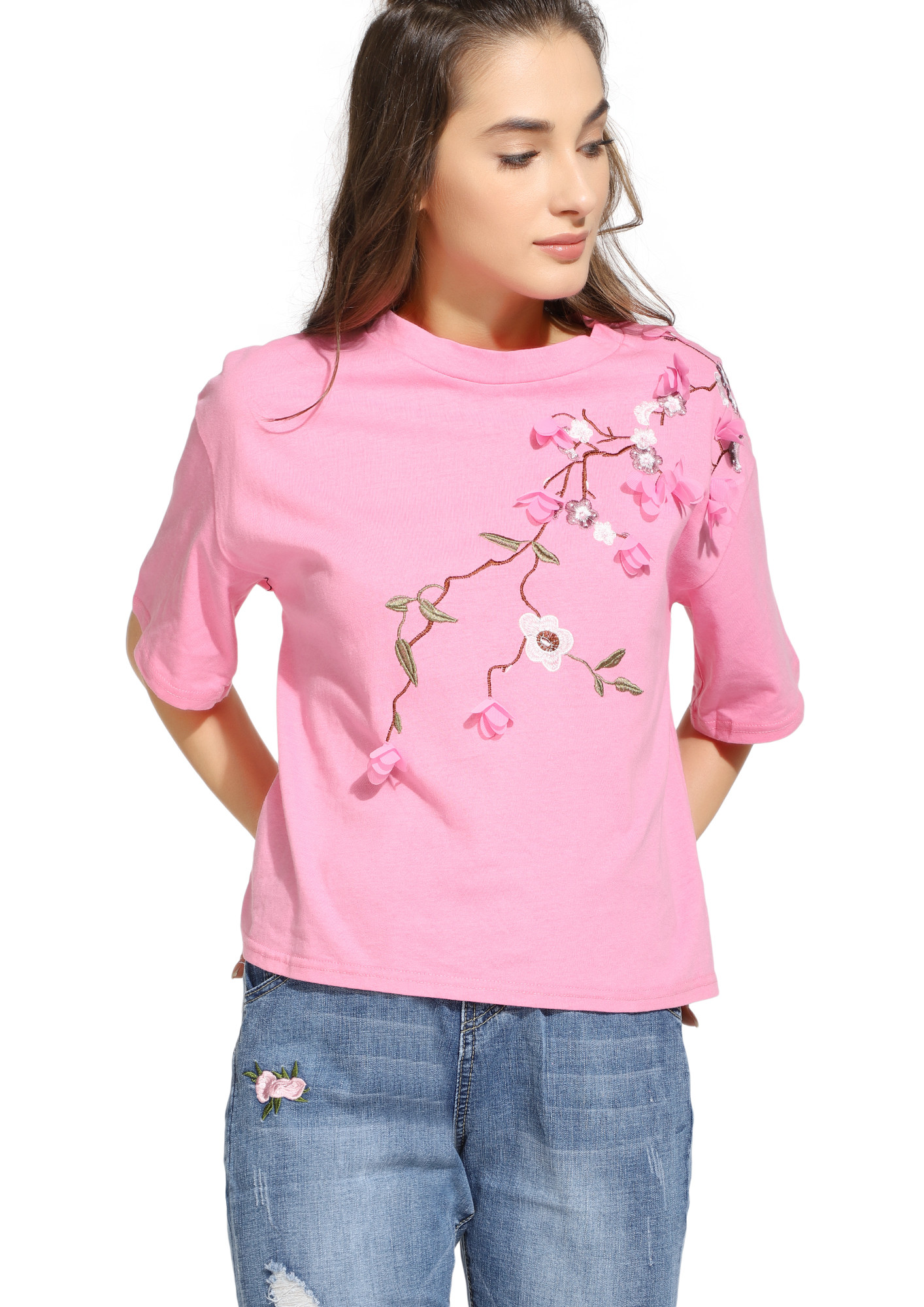 TREAT ME WITH FLOWERS PINK T-SHIRT