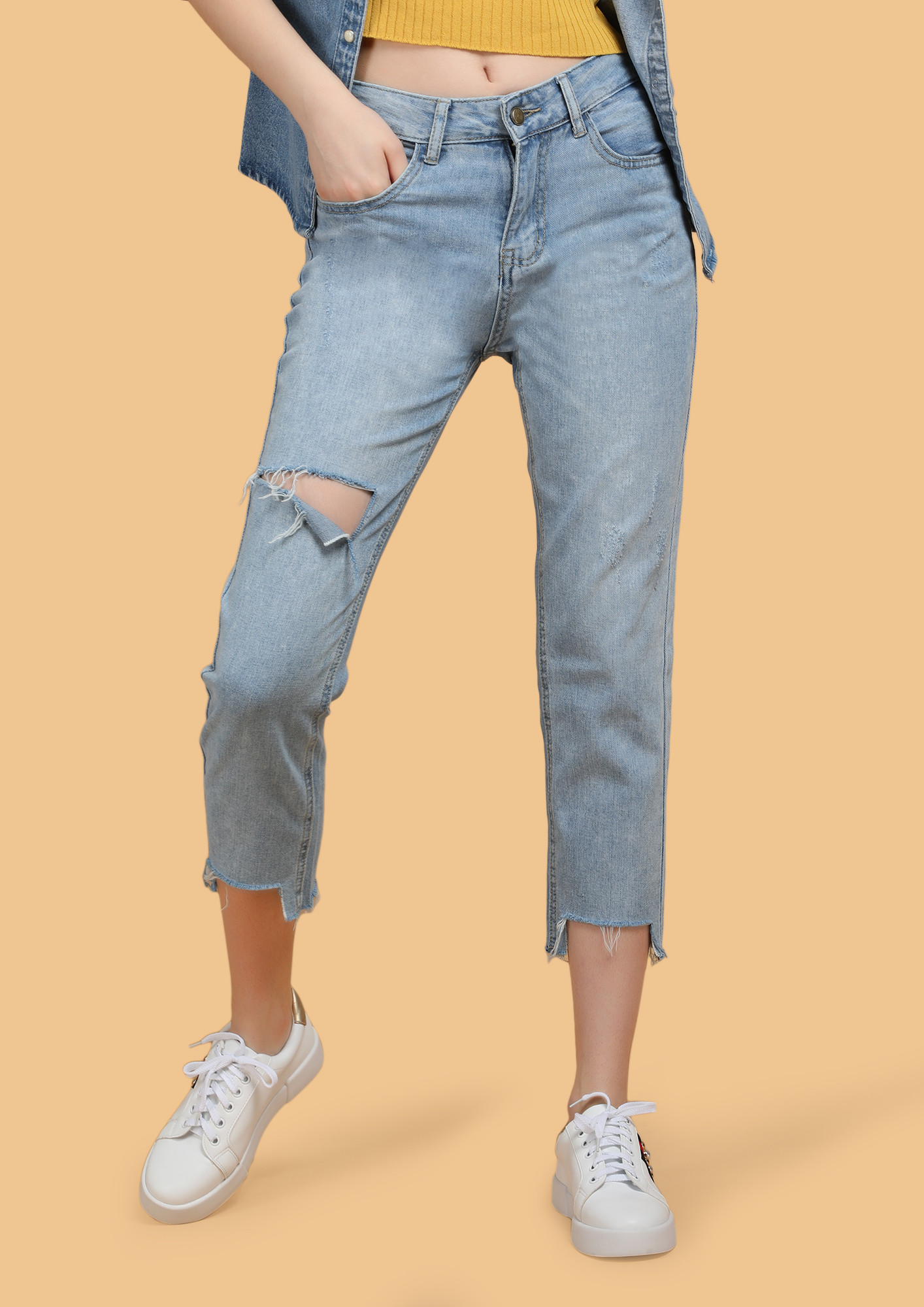 YOU'RE CUFFING AWESOME LIGHT BLUE CROPPED JEANS