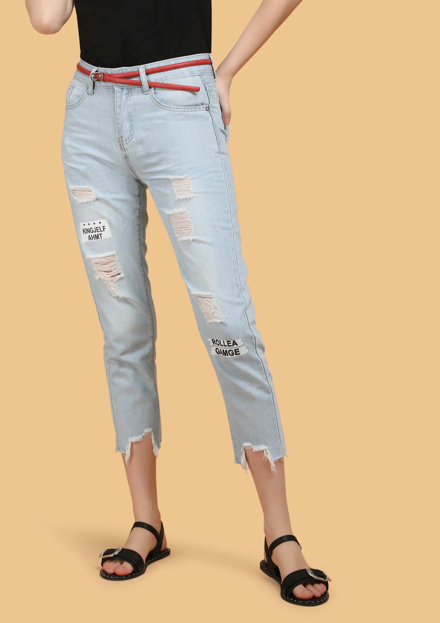 TEXT ME ON LIGHT BLUE CROPPED JEANS