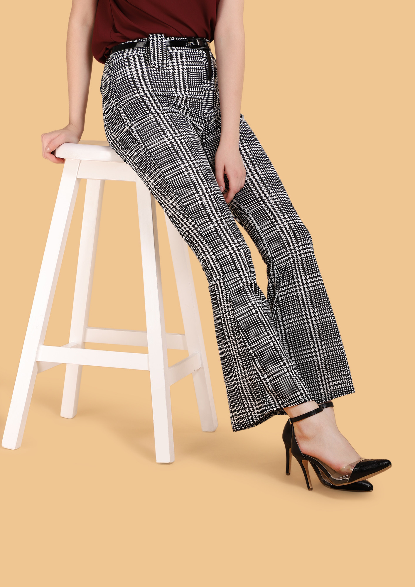 Buy MISS SMARTY BLACK AND WHITE BOOTCUT TROUSERS for Women Online in India