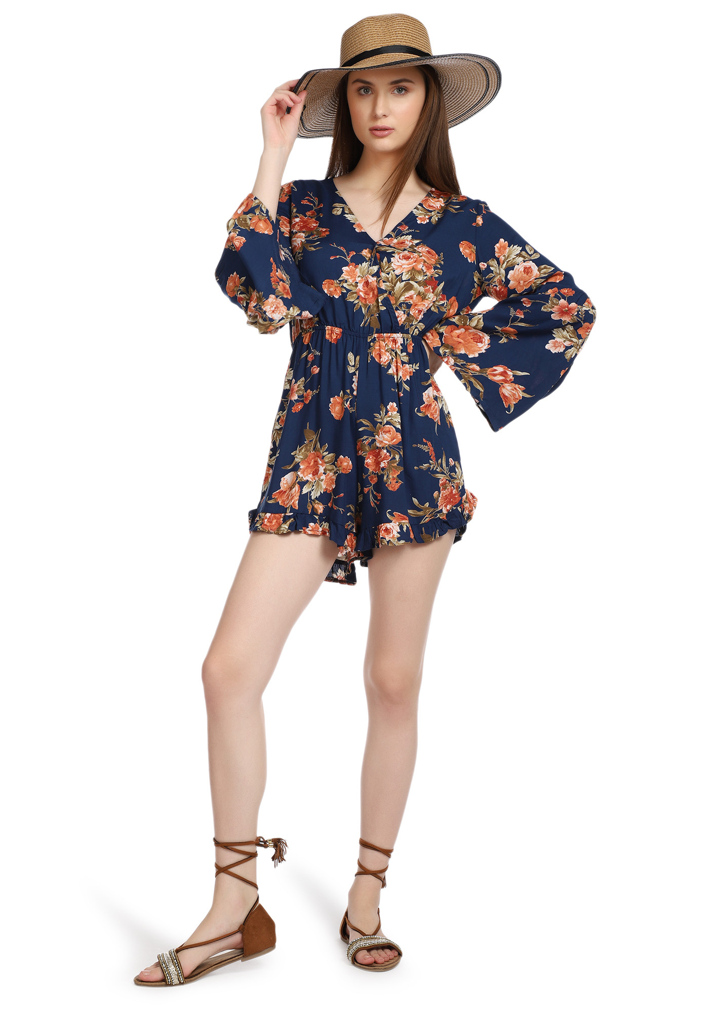 WELCOME TO MY FLOWER SHOW BLUE ROMPER