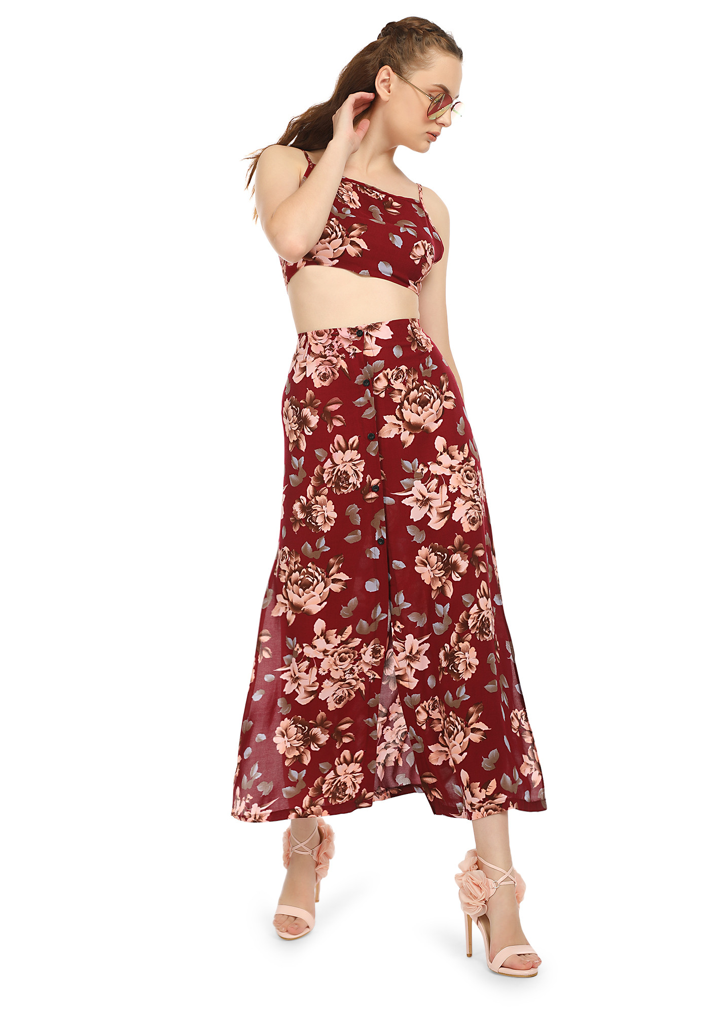 TWO OF MY FAVORITES  FLORAL MAROON CO-ORD SET