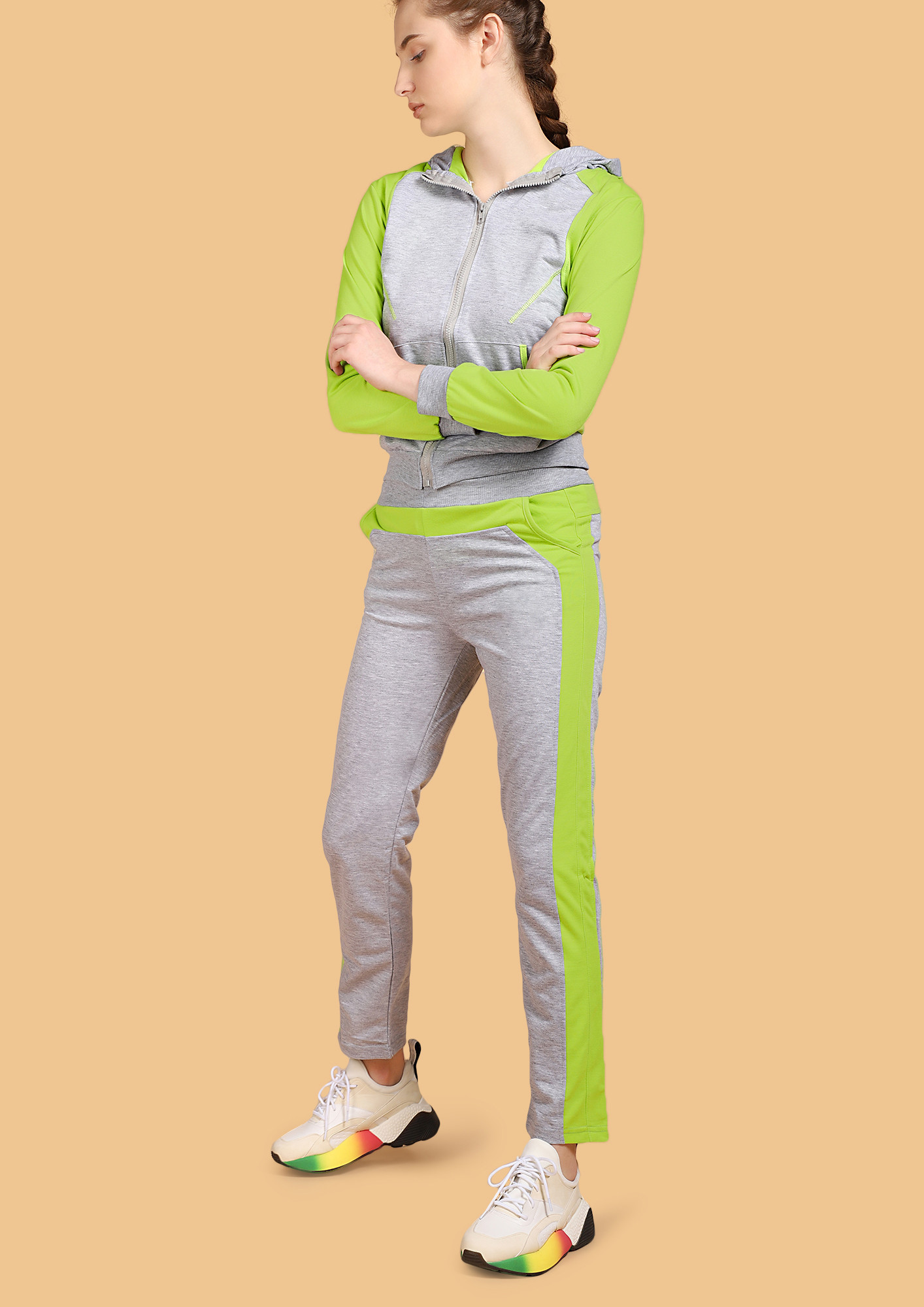 I'M SPORTY COOL NEON GREEN GREY TRACKSUIT