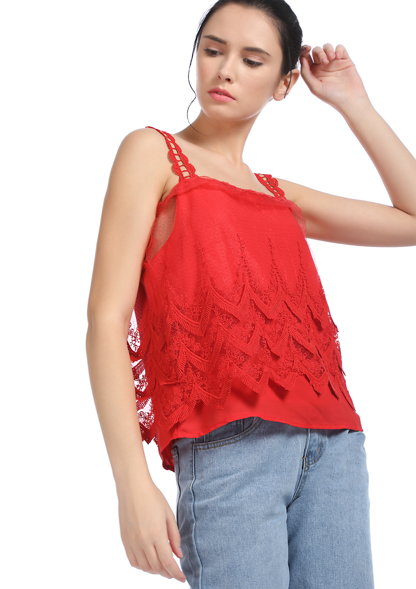 YOU'RE IN A HOT MESH RED CAMI TOP