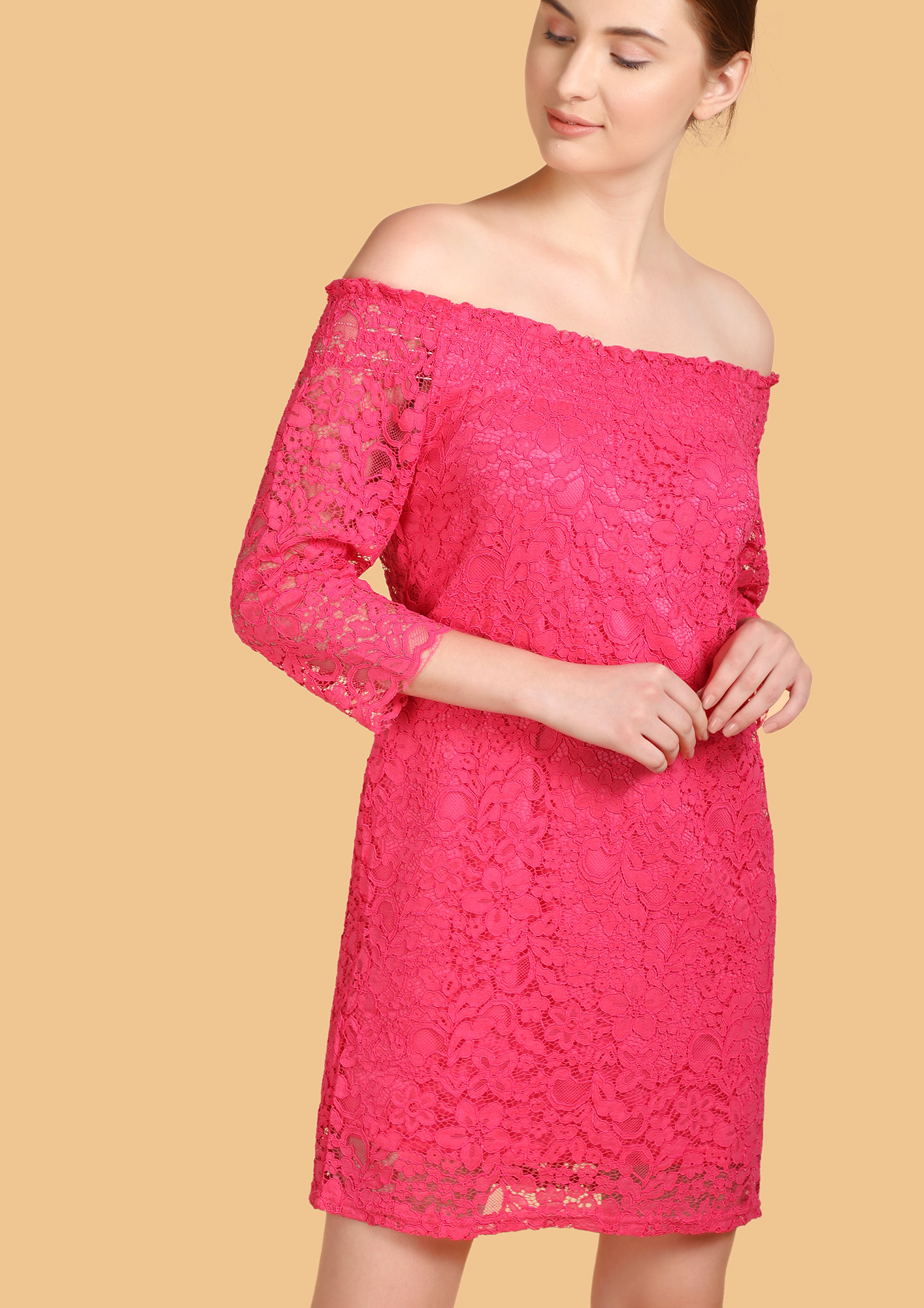 YOU ARE SO LACY PINK SHIFT DRESS
