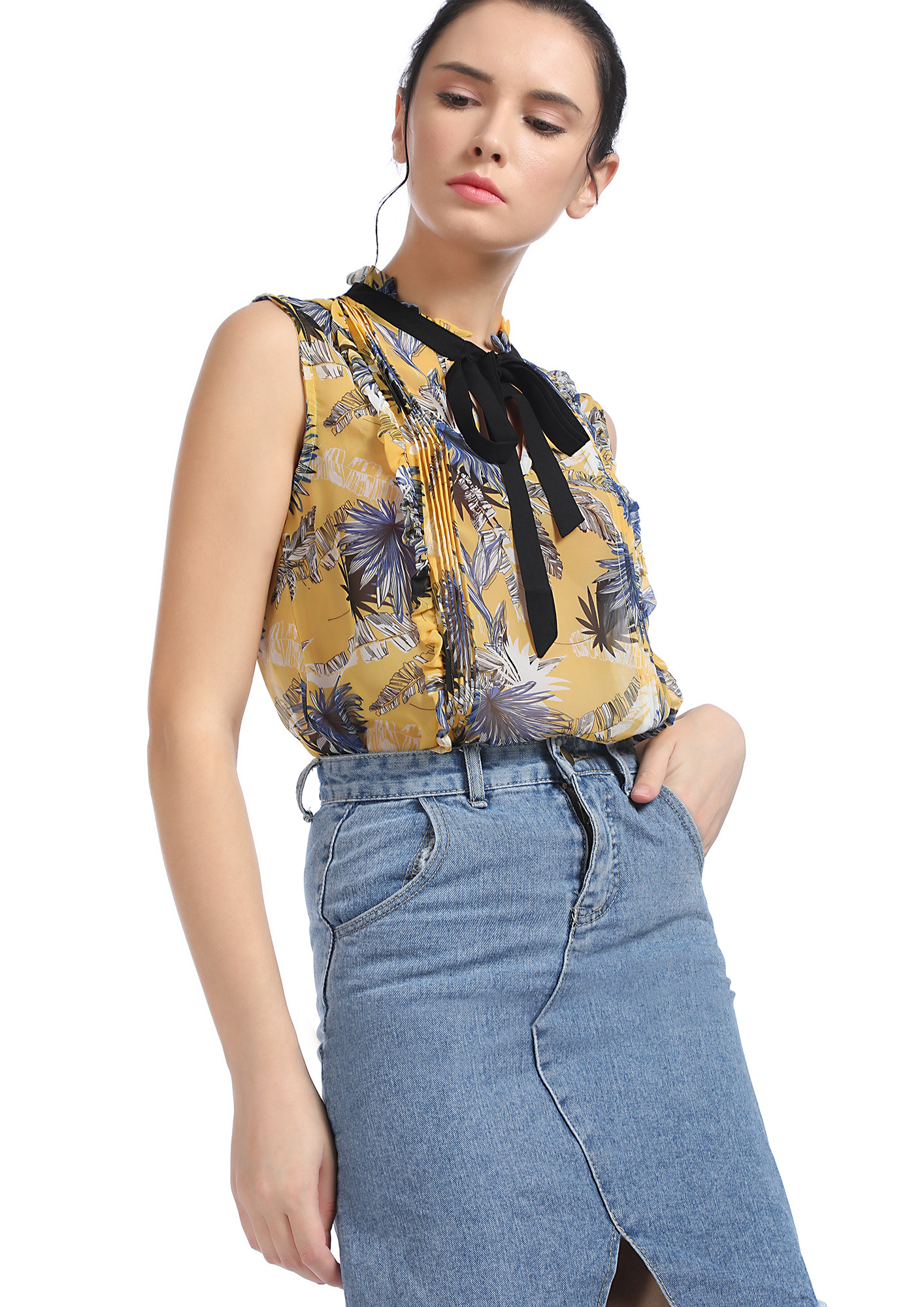 SHEERLY TROPICAL YELLOW BLOUSE
